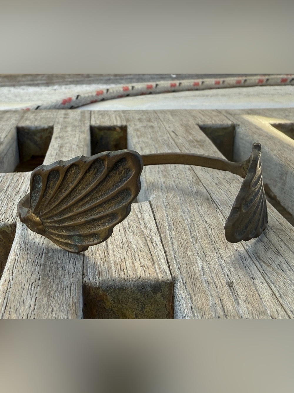 Brass Leaf arm bangle adjustable - Antique Brass Tone